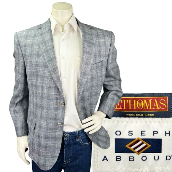 JOSEPH ABBOUD E.THOMAS 46S Plaid Blazer Italy Wool Silk Linen Limited Edition - Picture 1 of 16
